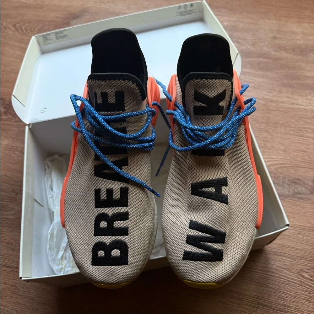 adidas Pharrell William human race Beige Sneakers with Orange-and Yellow